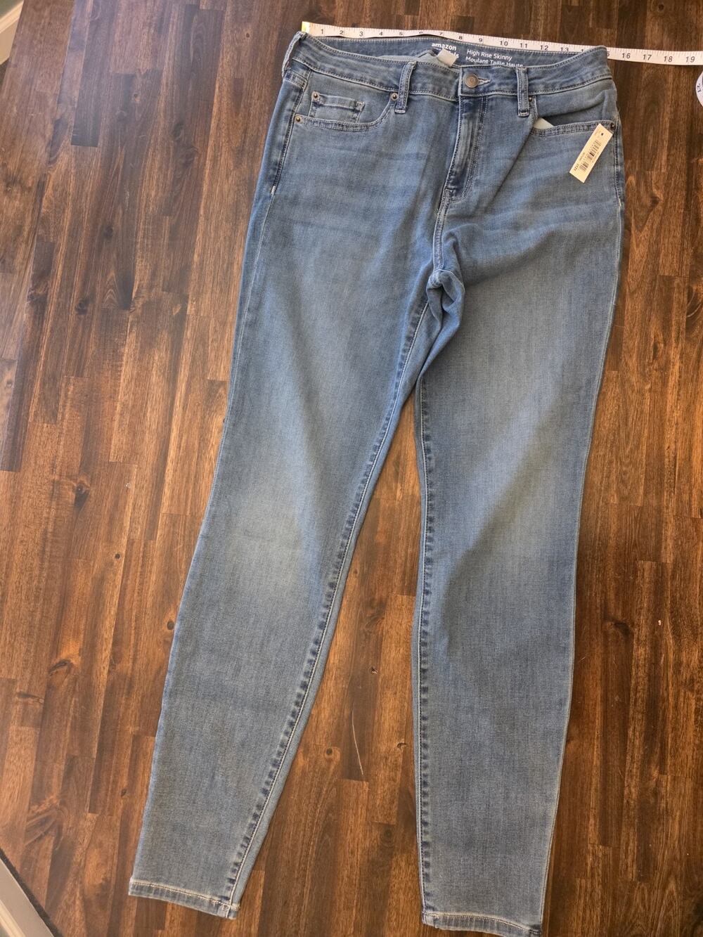 NWT Amazon Essentials Womens 12 Long Jeans Blue High Rise Skinny Stretch Denim